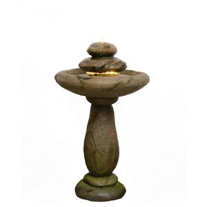 Hi-Line Gift Ltd. Stone Pedestel Bird Bath Fountain with LED and Strip Light