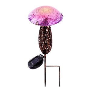 Hi-Line Gift Ltd. Metal And Glass Solar Mushroom Stake With  LED - Pink And Purple