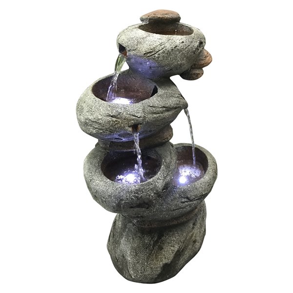 Hi-Line Gift Ltd. 4-Tier Stone Fountain with LED Lights - Grey