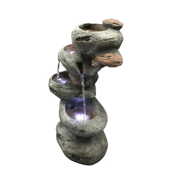 Hi-Line Gift Ltd. 4-Tier Stone Fountain with LED Lights - Grey