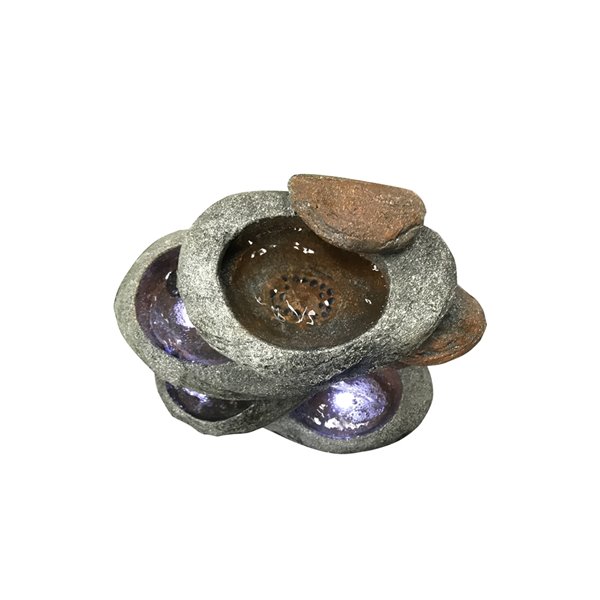 Hi-Line Gift Ltd. 4-Tier Stone Fountain with LED Lights - Grey