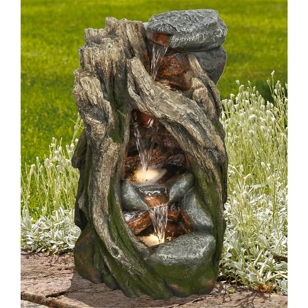 Hi-Line Gift Ltd. Treetrunk Waterfall Fountain with LED Lights