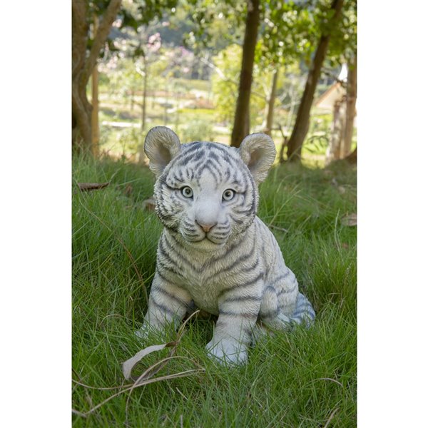 Hi-Line Gift Ltd. 9.5 H x 6-in W White Tiger Cub Sitting Garden Statue