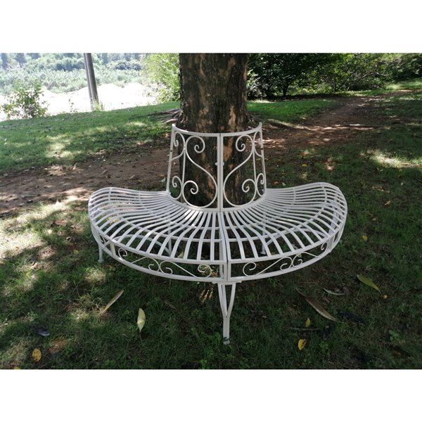 Hi-Line Gift Ltd. Semi-Circle Tree-Wrap Bench - White