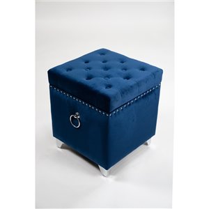 Hi-Line Gift Velvet Button-Tufted Storage Ottoman - Navy Blue