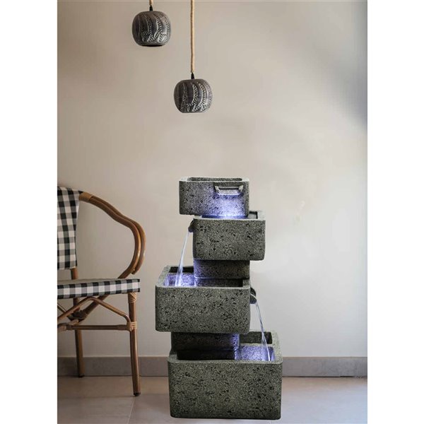 Hi-Line Gift Ltd. Multilevel Concrete Cascading Fountain with LED Lights