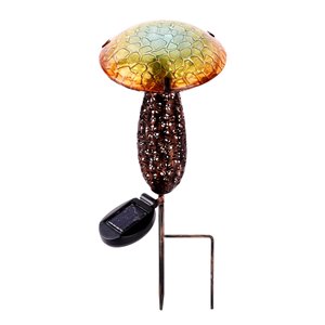 Hi-Line Gift Ltd. Metal And Glass Solar Mushroom Stake With  LED - Yellow