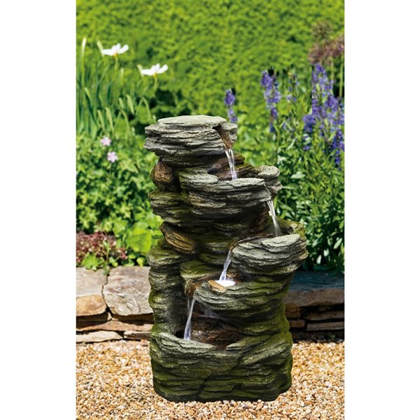 Hi-Line Gift Ltd. Multilevel Stone Fountain with LED Lights