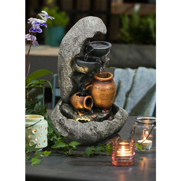 Hi-Line Gift Ltd. Cascading Bowls and Jugs Tabletop Fountain with LED Lights