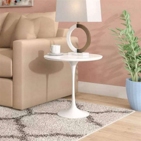 Plata Import White Glass Round Side Table