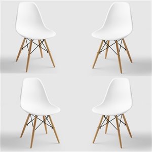 Plata Import Contemporary Modern Accent Chairs with Wooden Legs - set of 4 - White