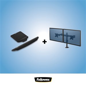 Fellowes Ergo Desk Bundle - Dual Monitor Arm, Mouse Pad and Keyboard Pad