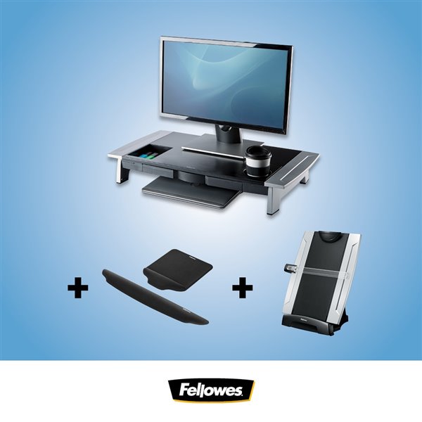 Fellowes Ergo Desk Bundle - Monitor Riser, Mouse Pad, Keyboard Pad and Copyholder