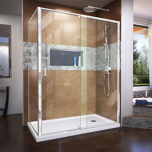 DreamLine Flex Semi-Frameless Pivot Shower Door - 72-in x 50.44-in to 54.44-in - Chrome/Clear Glass