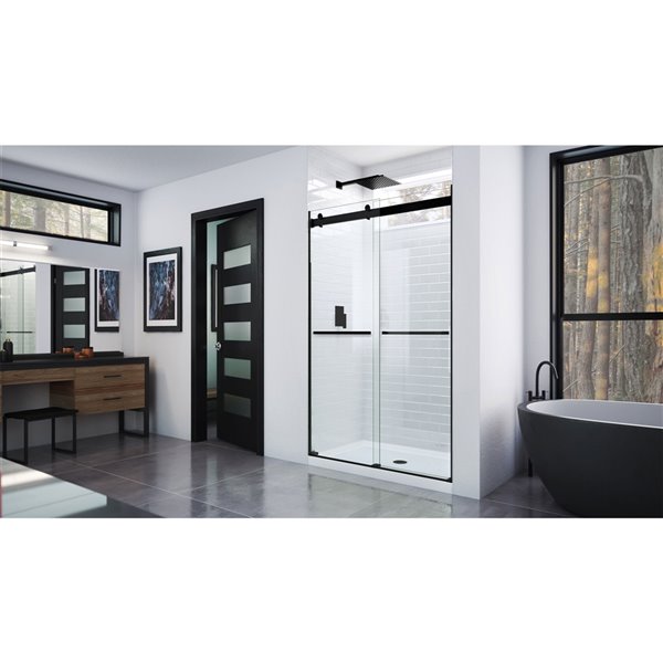 DreamLine Essence Frameless Bypass/Sliding Shower Door - 76-in x 44-in to 48-in - Satin Black/Clear Glass