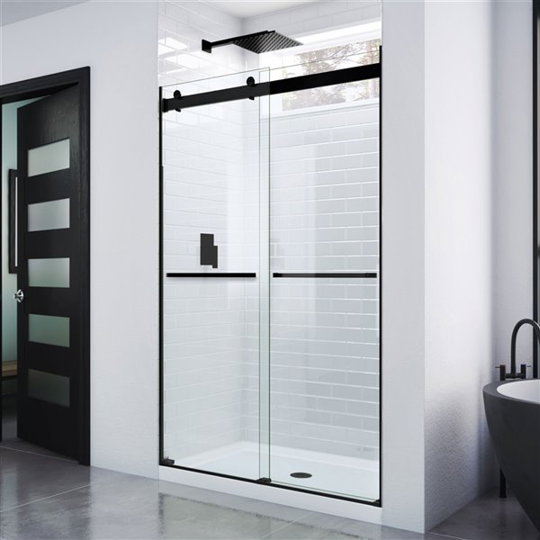 DreamLine Essence Frameless Bypass/Sliding Shower Door - 76-in x 44-in to 48-in - Satin Black/Clear Glass