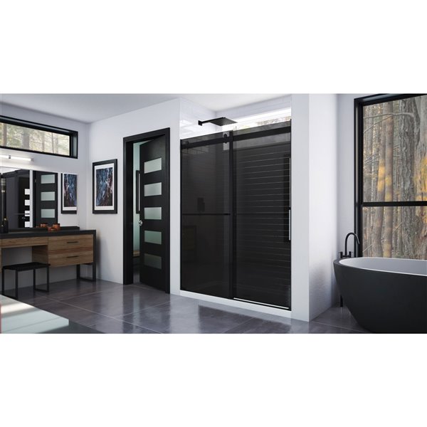 DreamLine Essence Frameless Bypass/Sliding Shower Door - 76-in x 56-in to 60-in - Satin Black/Smoke Grey Glass