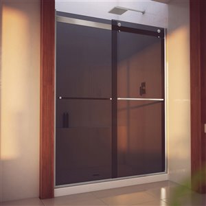 DreamLine Essence-H Semi-Frameless Bypass/Sliding Shower Door - 76-in x 56-in to 60-in - Brushed Nickel/Smoke Grey Glass