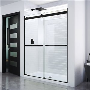 DreamLine Essence 76-in x 56-in to 60-in Satin Black/Clear Glass Frameless Bypass/Sliding Shower Door