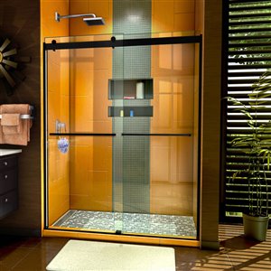 DreamLine Sapphire Semi-Frameless Bypass/Sliding Shower Door - 76-in x 56-in to 60-in - Satin Black/Clear Glass