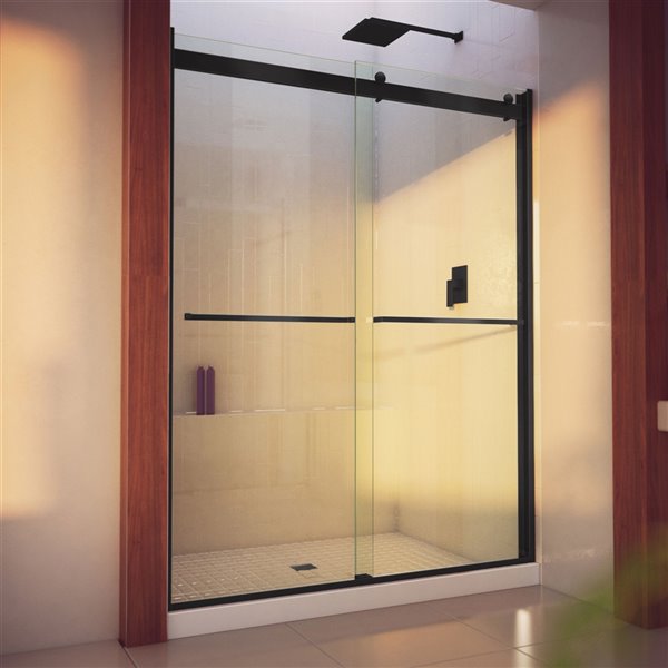 DreamLine Essence-H 76-in x 56-in to 60-in Satin Black/Clear Glass Semi-Frameless Bypass/Sliding Shower Door