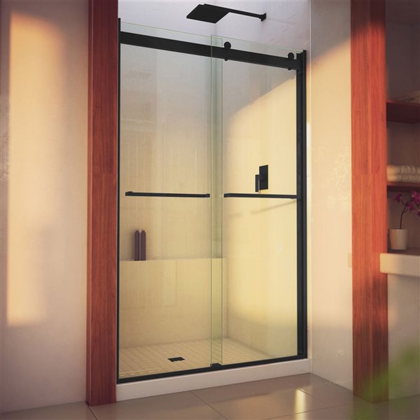 DreamLine Essence-H Semi-Frameless Bypass/Sliding Shower Door - 76-in x 44-in to 48-in - Satin Black/Clear Glass