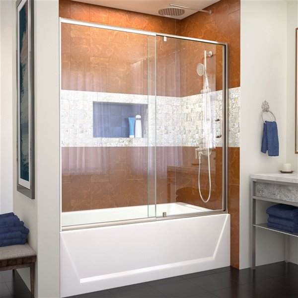 Semi Frameless Pivot Bathtub Door, Bathtub Frameless Glass