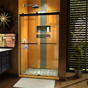 DreamLine Sapphire Semi-Frameless Bypass/Sliding Shower Door - 76-in x 44-in to 48-in - Satin Black/Clear Glass