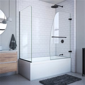 DreamLine Aqua Uno Frameless Hinged Tub Door - 58-in x 56-in to 60-in - Satin Black/Clear Glass