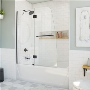 DreamLine Aqua Frameless Hinged Bathtub Door - 58-in x 48-in to 48.44-in - Satin Black/Clear Glass