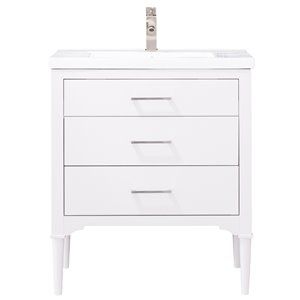 Design Element Mason 30-in White Single sink Bathroom Vanity with White Porcelain Top