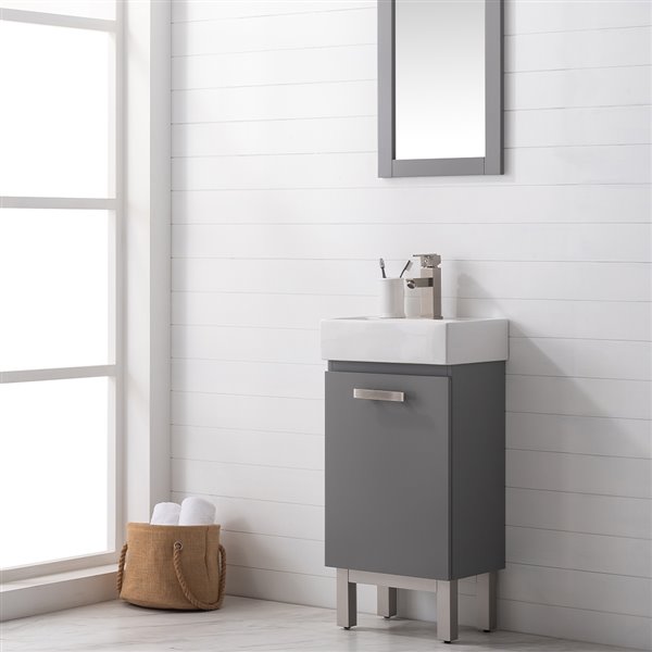 Design Element Stella 16.5-in Grey Single sink Bathroom Vanity with White Porcelain Top