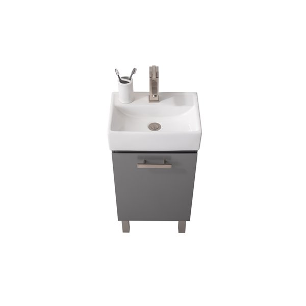 Design Element Stella 16.5-in Grey Single sink Bathroom Vanity with White Porcelain Top