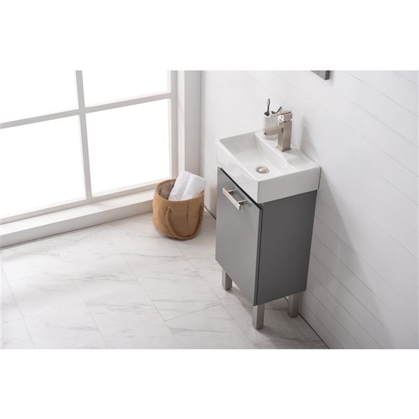 Design Element Stella 16.5-in Grey Single sink Bathroom Vanity with White Porcelain Top