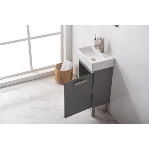 Design Element Stella 16.5-in Grey Single sink Bathroom Vanity with White Porcelain Top