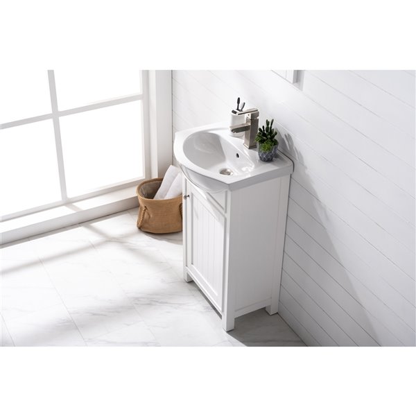 Design Element Marian 20-in White Single sink Bathroom Vanity with White Porcelain Top