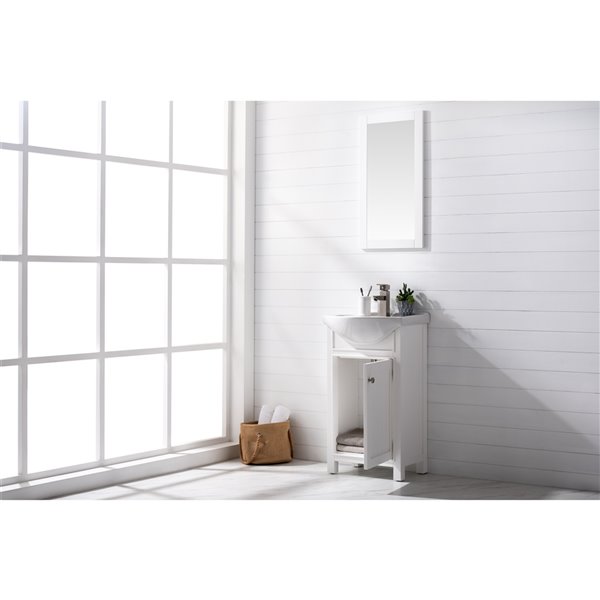 Design Element Marian 20-in White Single sink Bathroom Vanity with White Porcelain Top