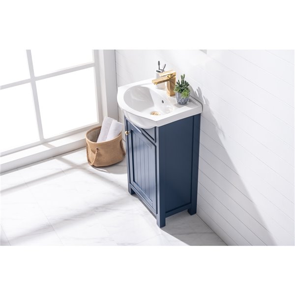 Design Element Marian 20in Blue Single sink Bathroom Vanity with White