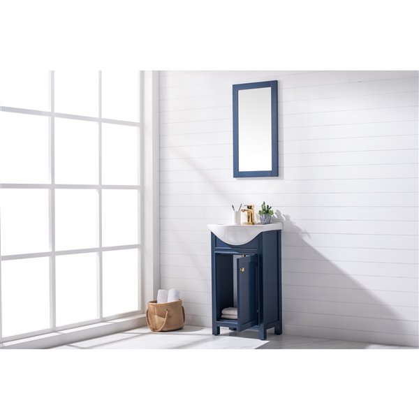 Design Element Marian 20in Blue Single sink Bathroom Vanity with White