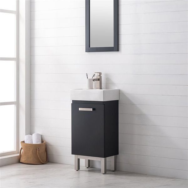 Design Element Stella 16.5-in Black Single sink Bathroom Vanity with White Porcelain Top