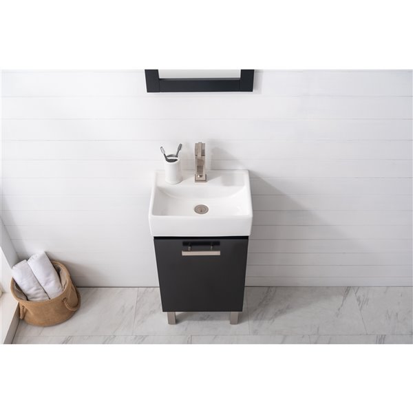 Design Element Stella 16.5-in Black Single sink Bathroom Vanity with White Porcelain Top