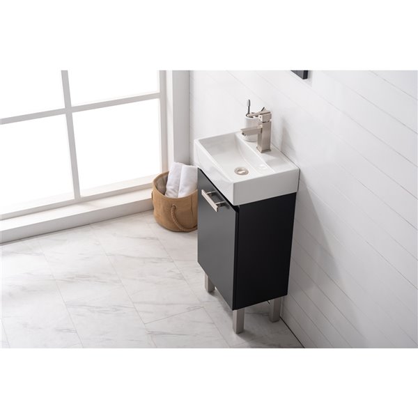 Design Element Stella 16.5-in Black Single sink Bathroom Vanity with White Porcelain Top