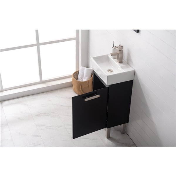 Design Element Stella 16.5-in Black Single sink Bathroom Vanity with White Porcelain Top