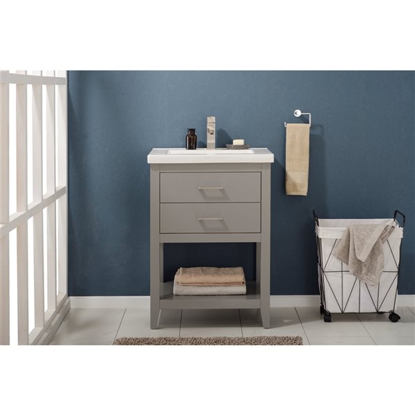 Design Element Cara 24-in Grey Single sink Bathroom Vanity with White Porcelain Top