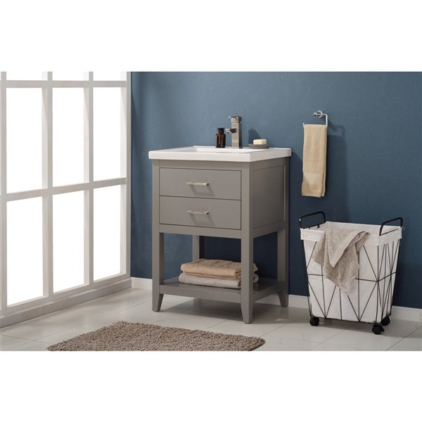 Design Element Cara 24-in Grey Single sink Bathroom Vanity with White Porcelain Top