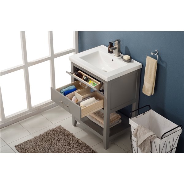 Design Element Cara 24-in Grey Single sink Bathroom Vanity with White Porcelain Top