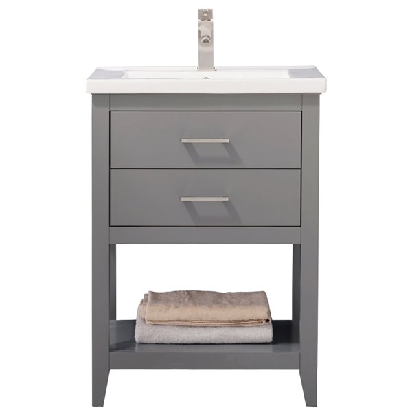 Design Element Cara 24-in Grey Single sink Bathroom Vanity with White Porcelain Top