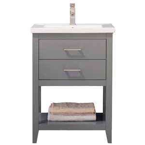 Design Element Cara 24-in Grey Single sink Bathroom Vanity with White Porcelain Top