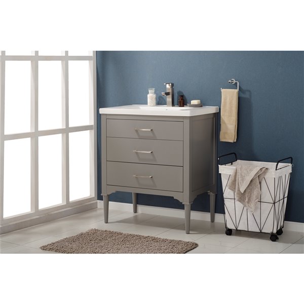 Design Element Mason 30-in Grey Single sink Bathroom Vanity with White Porcelain Top