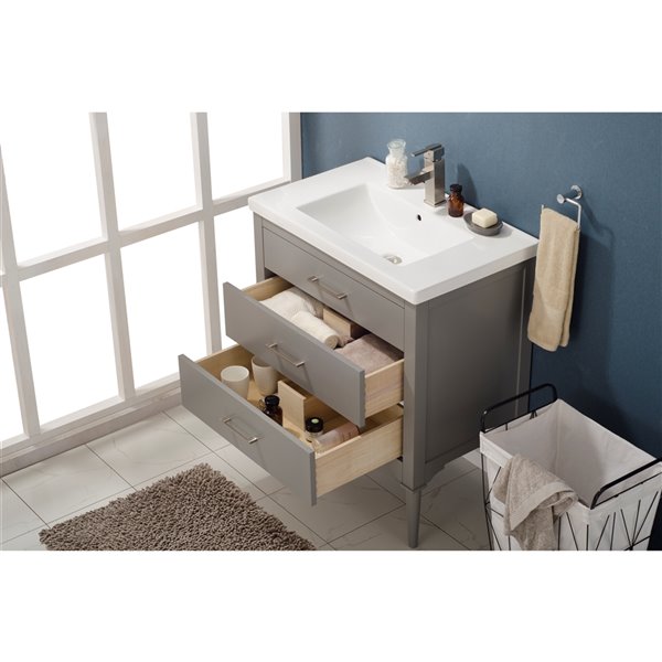 Design Element Mason 30-in Grey Single sink Bathroom Vanity with White Porcelain Top